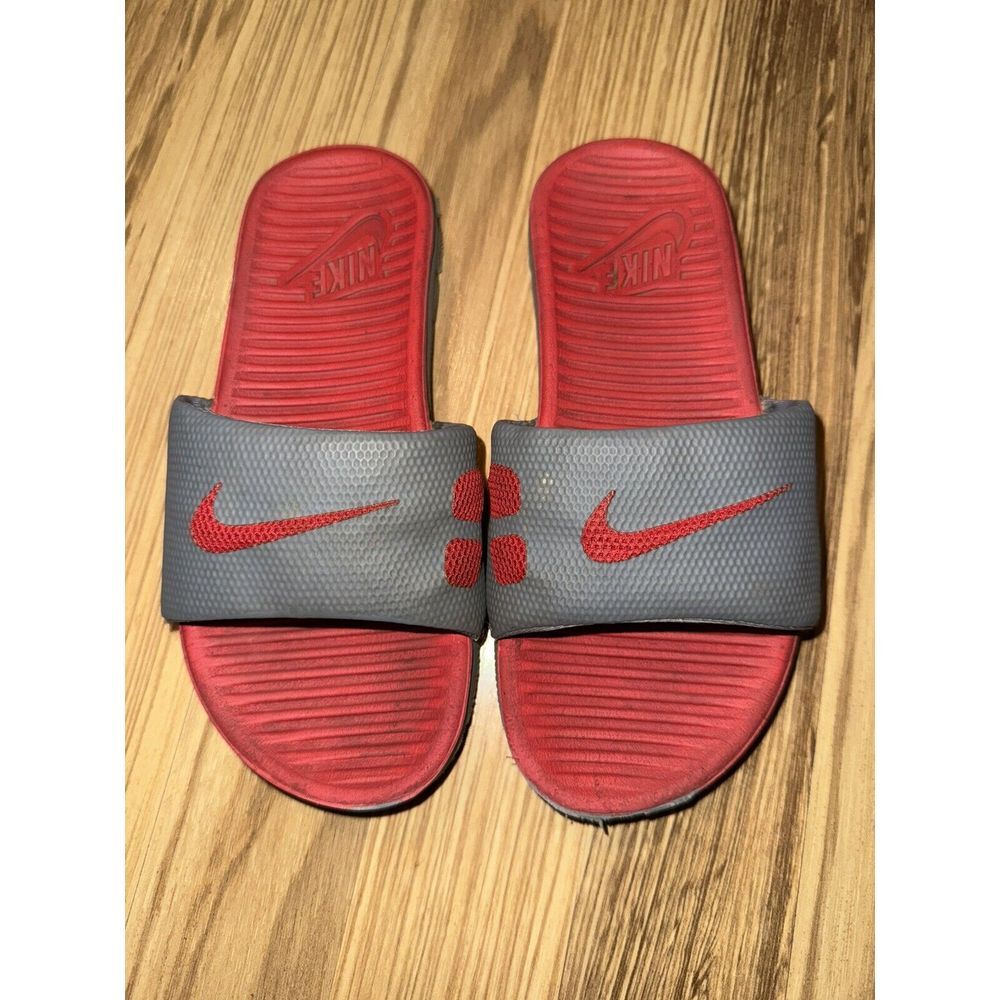 Nike Elite Basketball Slide Red Gray Boys Slip On Sandals Flip Flops Size 1Y